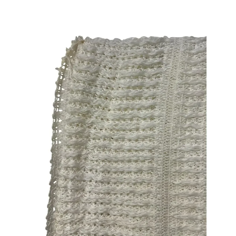 Vintage 1970s Baby Blanket Styled by Allegheny Ivory Popcorn Knit USA FLAW